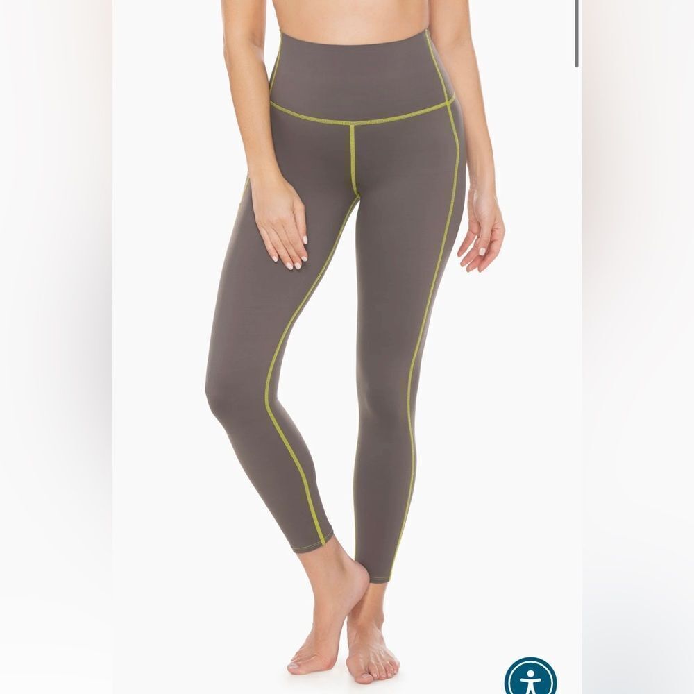 Miraclesuit Gray Leggings with Lime Contrast Stitching